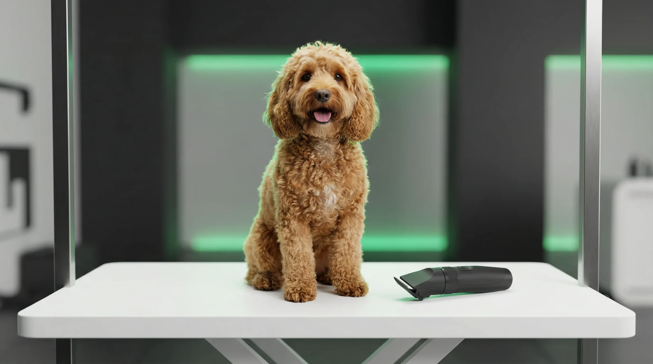 Best dog clippers UK shown with a curly-coated dog during a home grooming session
