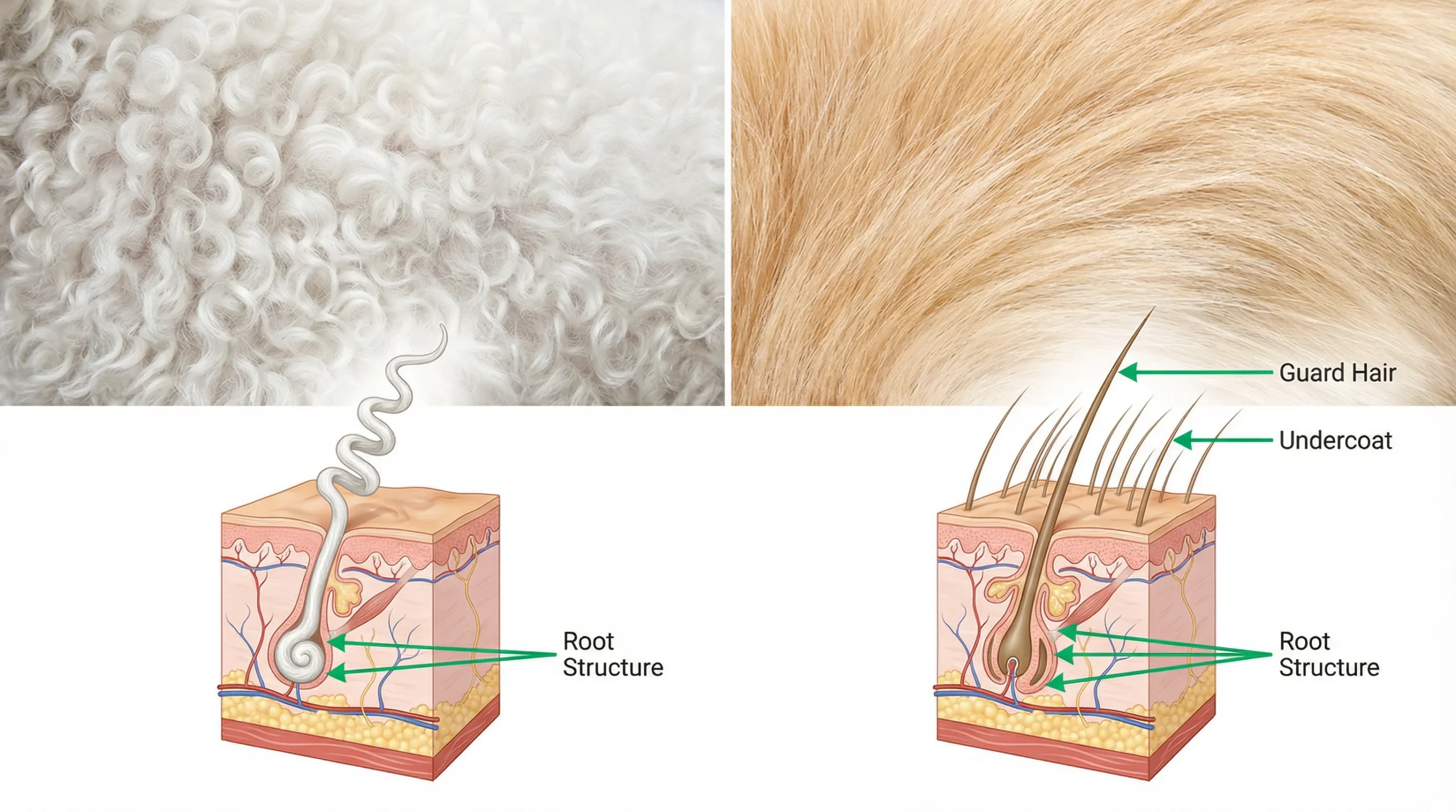 Best dog clippers UK guide showing single coat vs double coat dog hair structure