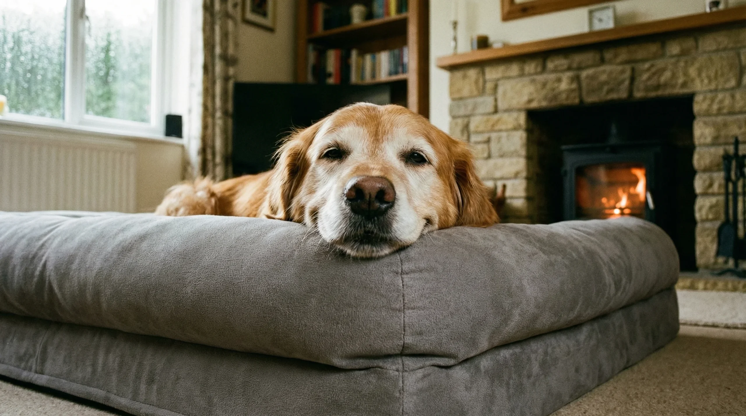 Best dog bed for golden retriever providing joint support in a cosy living room