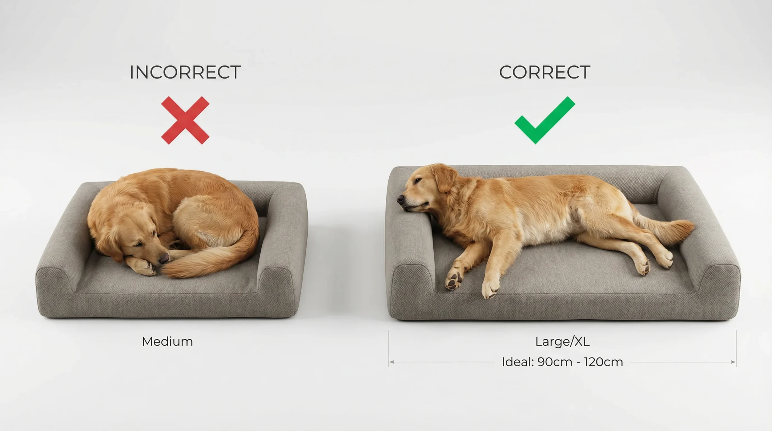Best dog bed for golden retriever size comparison showing correct Large or XL bed length