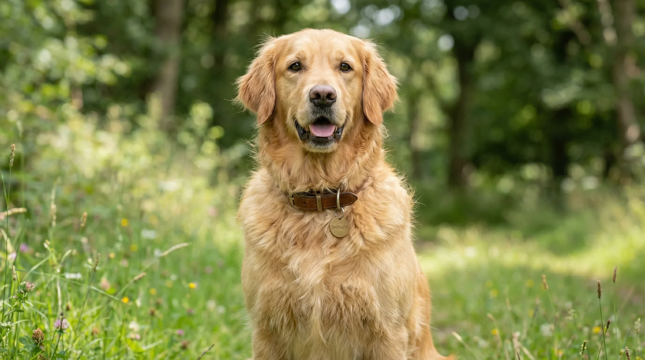 dog names golden retrievers inspiration with friendly Golden Retriever wearing name tag