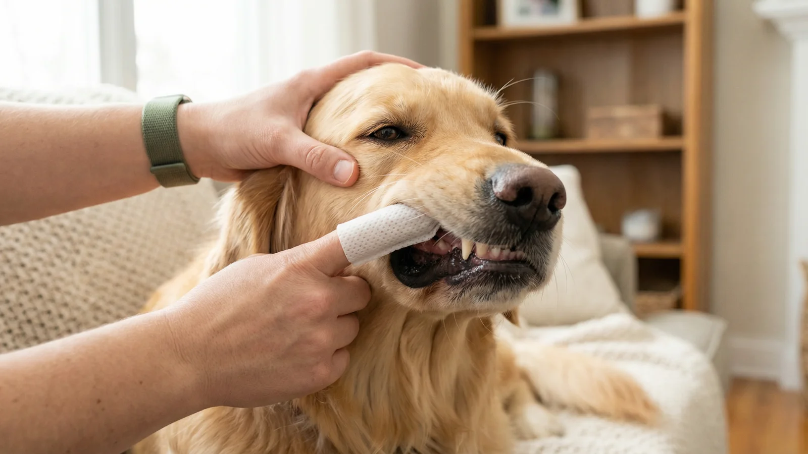 Dental wipes used to clean dog teeth without brushing