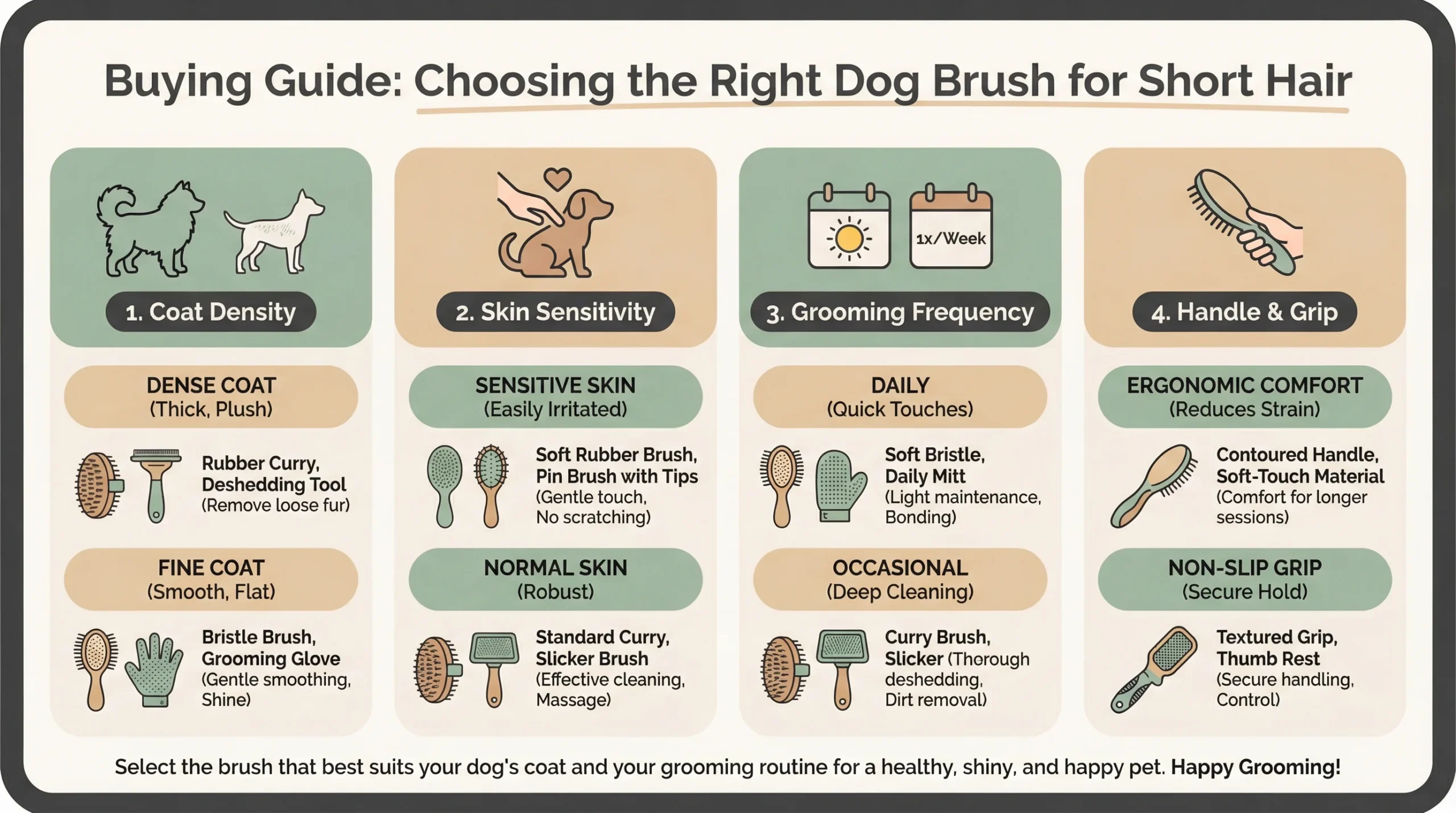 Dog Brush for Short Hair Buying Guide – How to Choose the Right Brush Buying guide infographic for choosing the right dog brush for short hair