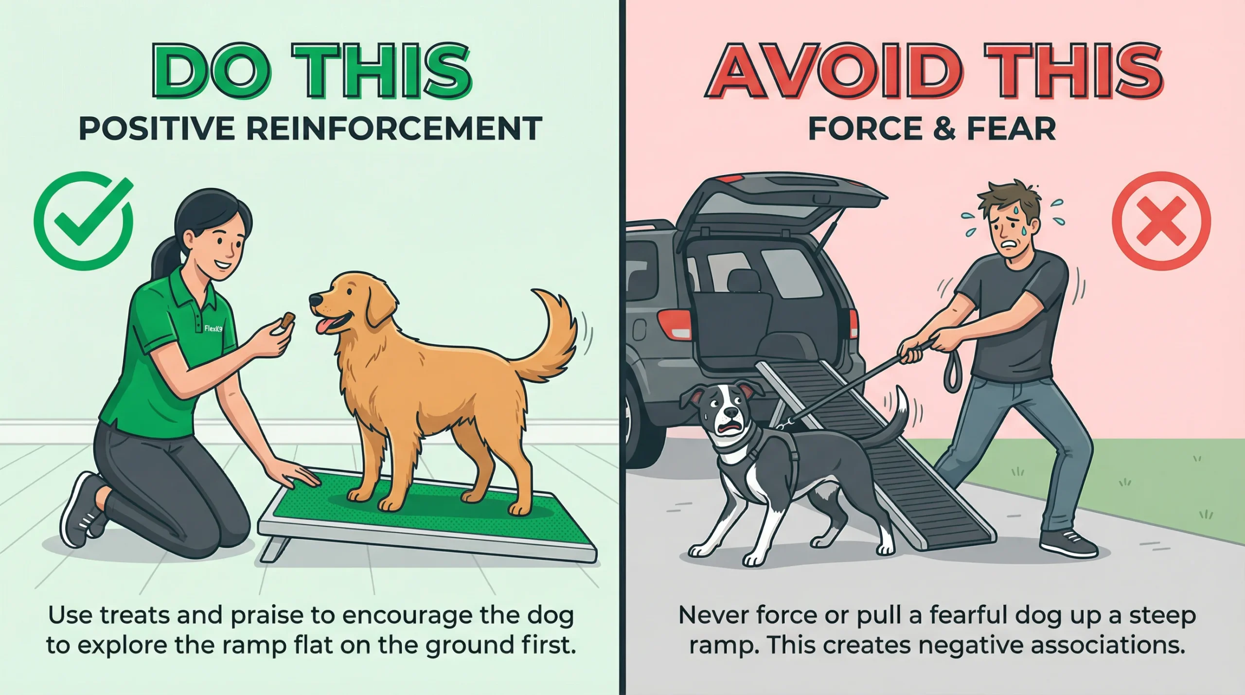 How to train a dog to use a ramp using positive reinforcement instead of force or fear