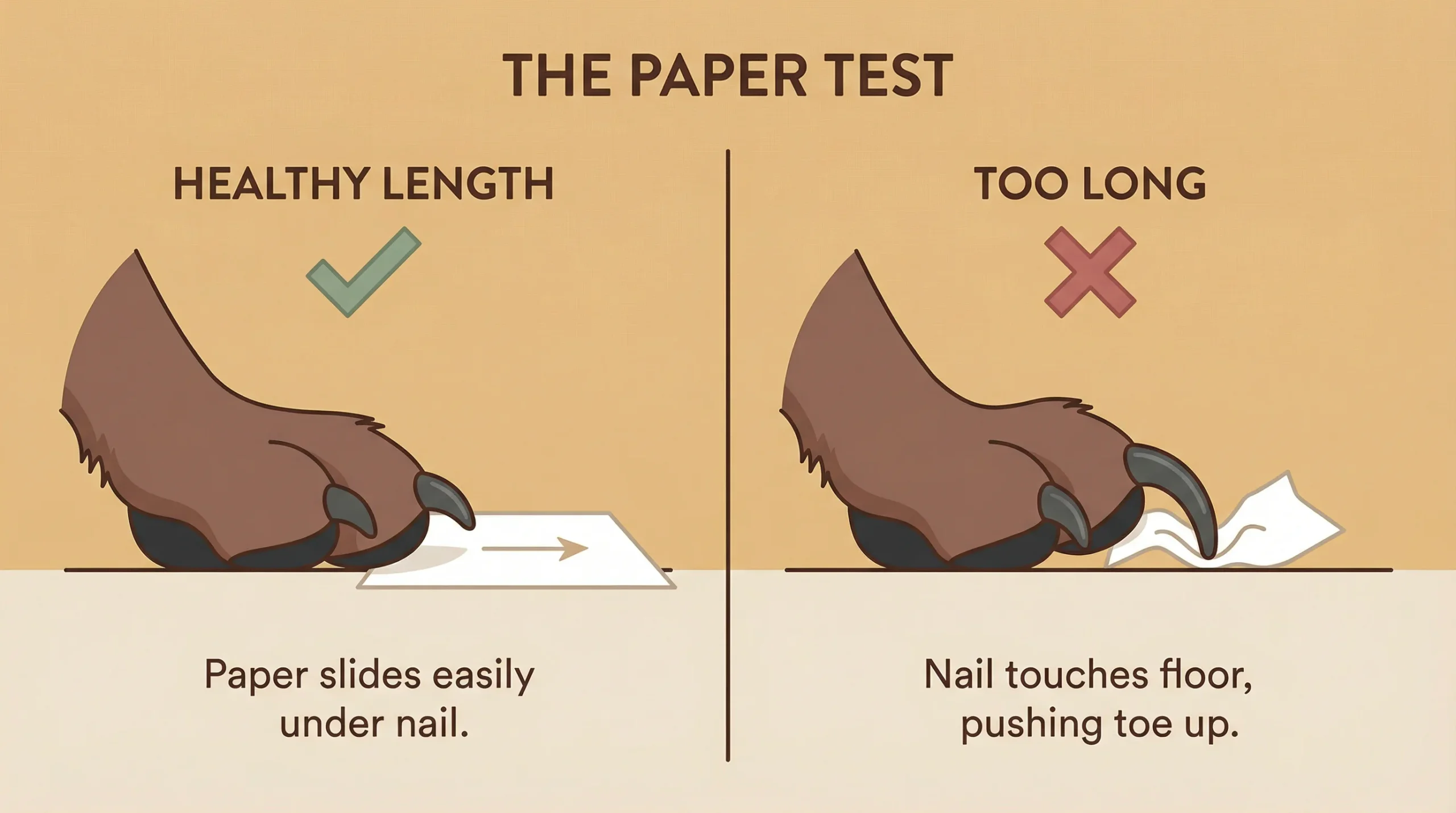 Signs Your Dog’s Nails Are Too Long – Paper Test Explained Signs your dog’s nails are too long shown using the paper test