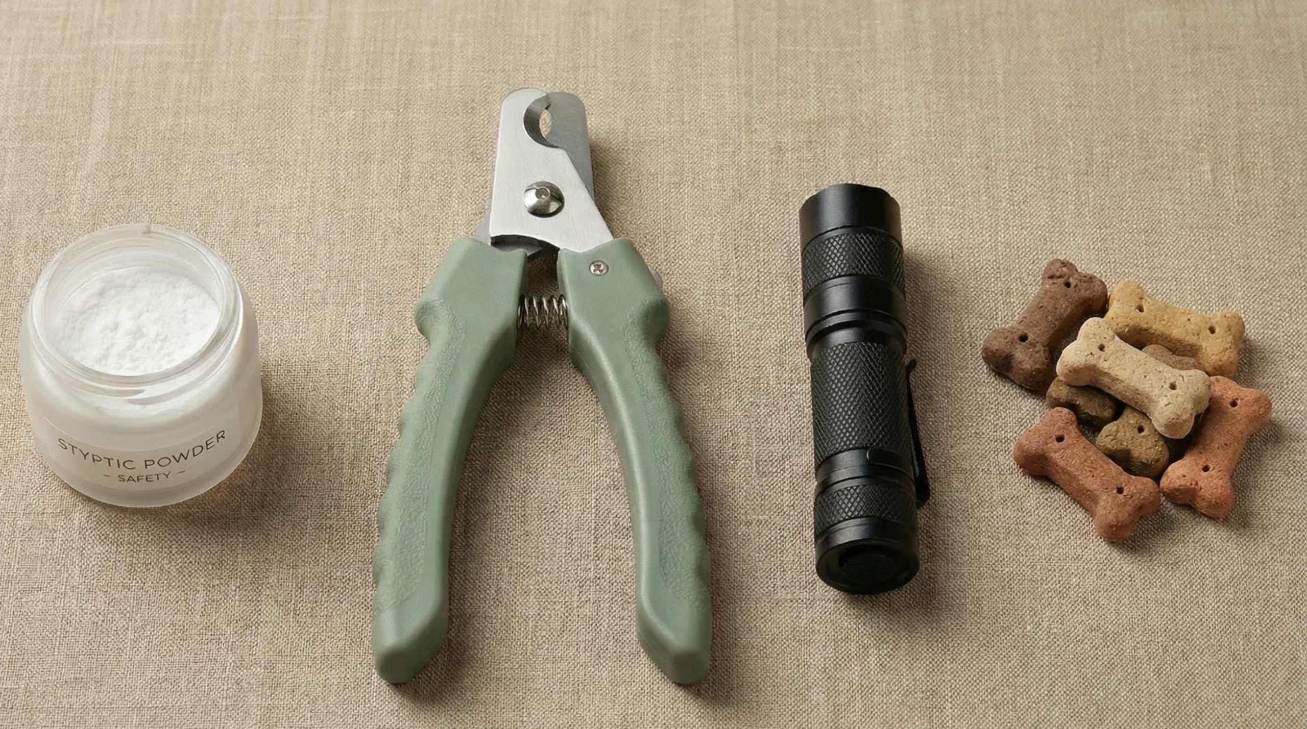 Essential tools for cutting black dog nails safely Tools needed to cut dog nails that are black including clippers, styptic powder, and flashlight