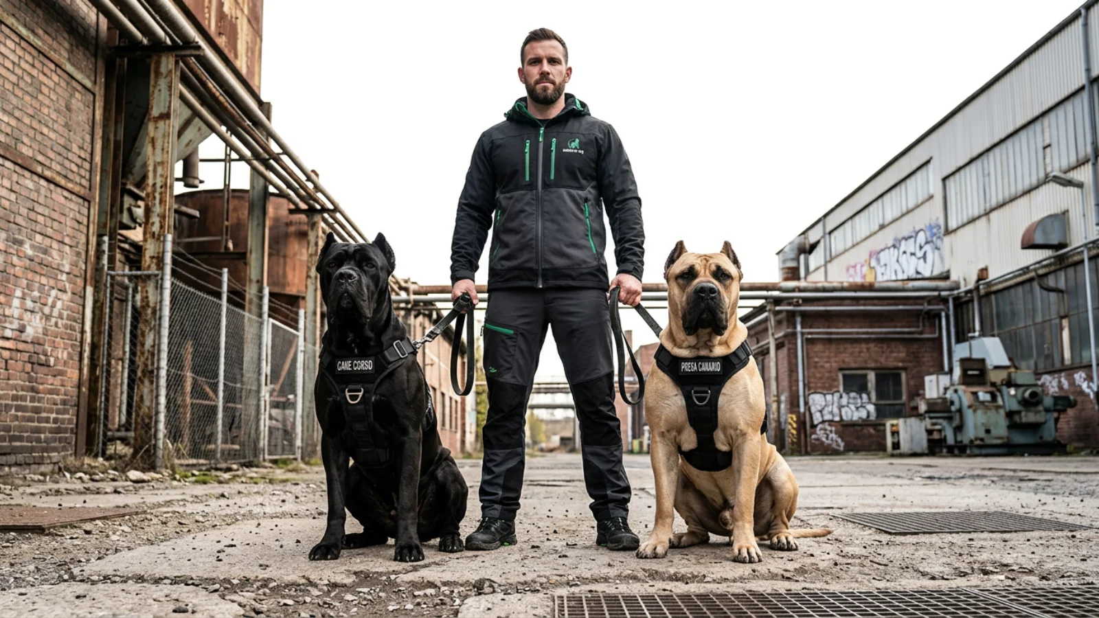 A close up of a powerful mastiff with an intense stare, capturing the serious guarding presence you will encounter when comparing a Canario dog vs Cane Corso.
