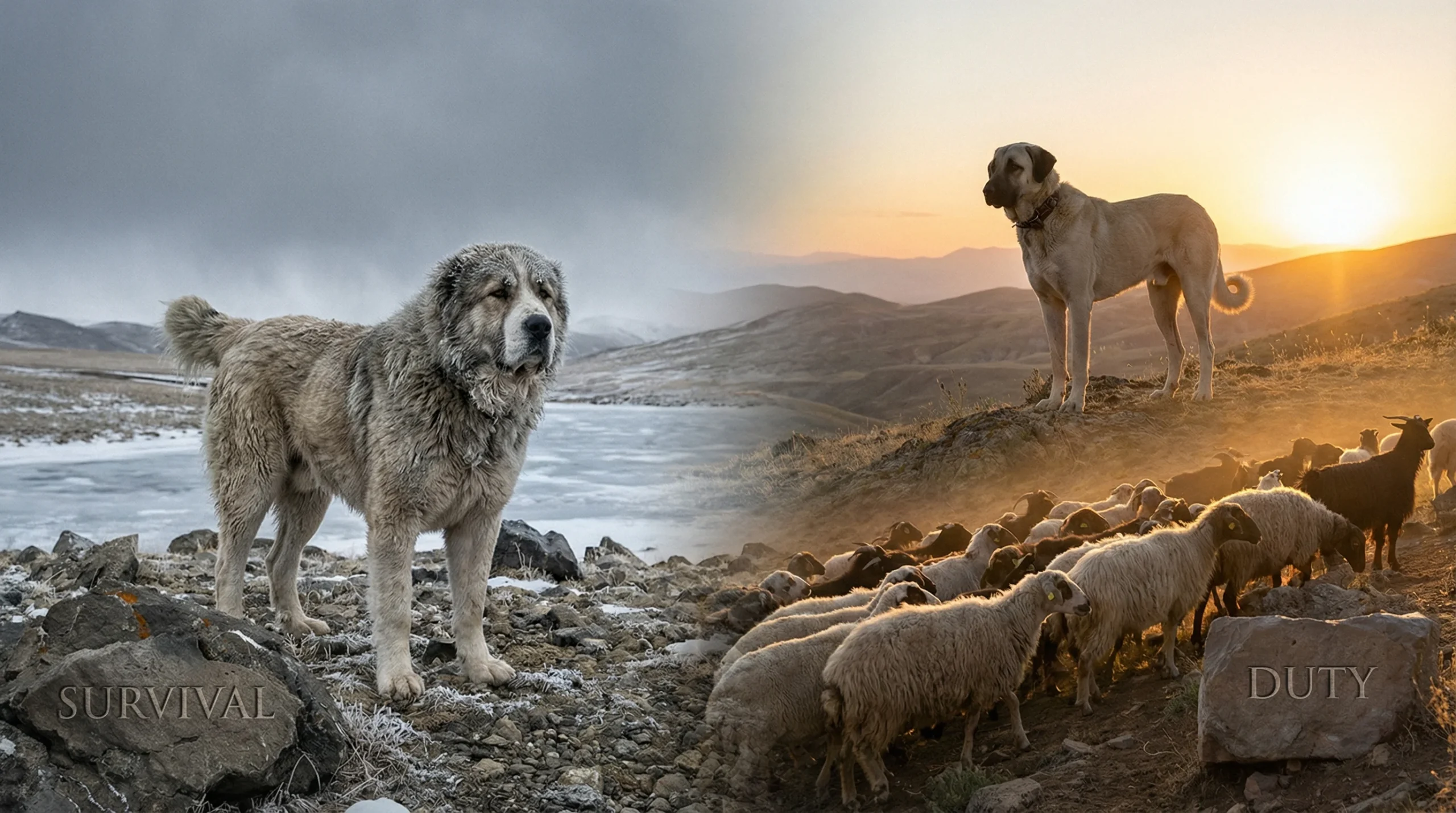Alabai Dog vs Kangal – Origins and Guarding Purpose Alabai Dog vs Kangal origin comparison showing survival-based and duty-based guarding roles