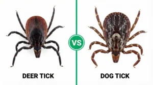 Deer tick vs dog tick comparison showing size, colour, and body markings