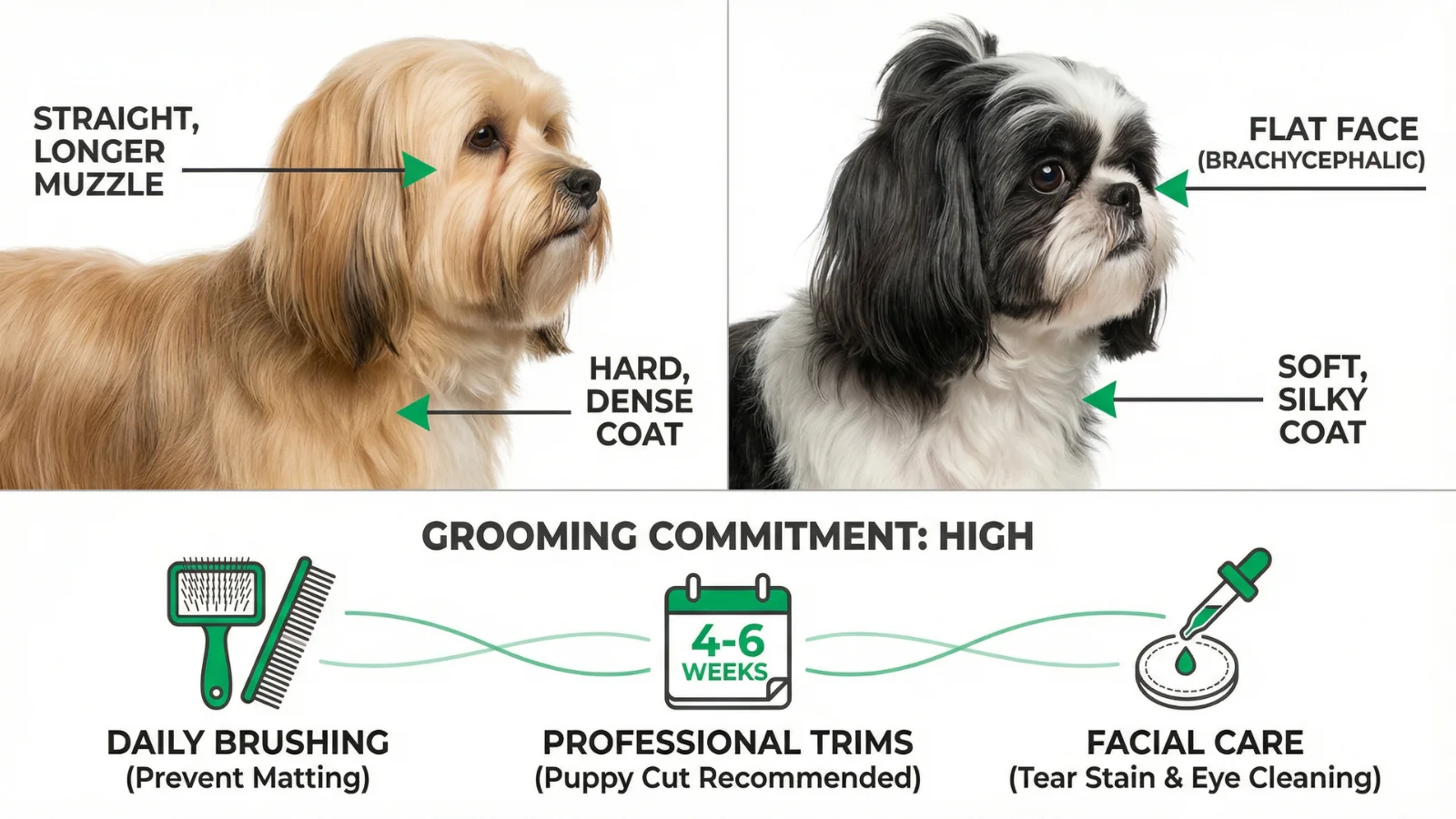 Shih Tzu and Lhasa Apso grooming requirements and coat comparison