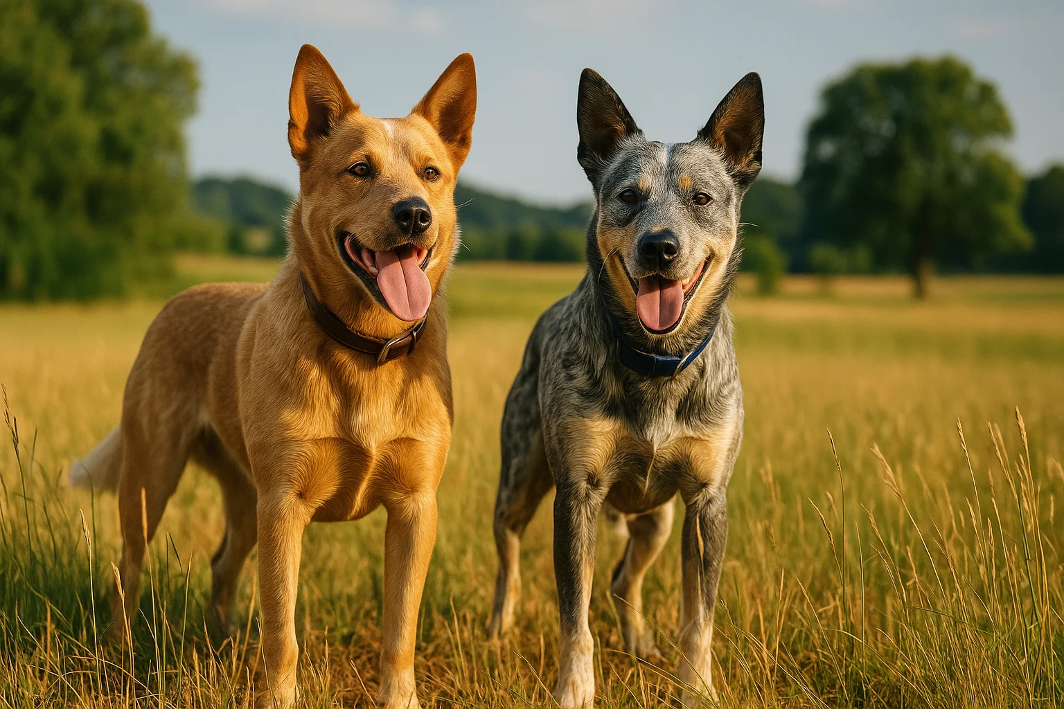 Temperament and behavior contrast between Australian Cattle Dog and Stumpy Tail Cattle Dog Stumpy Tail Cattle Dog vs Australian Cattle Dog: key temperament and behavior differences shown through body language in a natural outdoor setting.