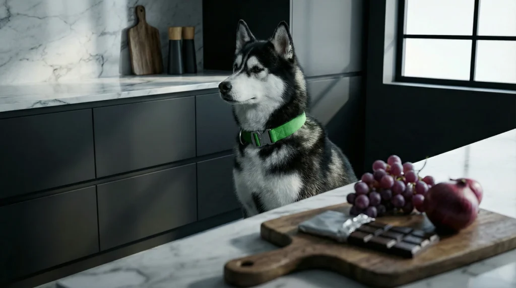 22 foods that can kill your dog including grapes and chocolate on a kitchen counter