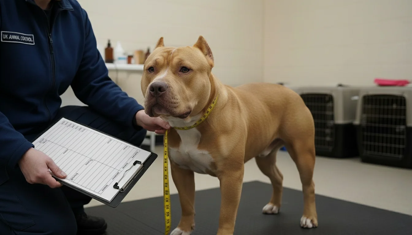 list of banned dog breeds UK assessment process with animal control officer measuring a dog