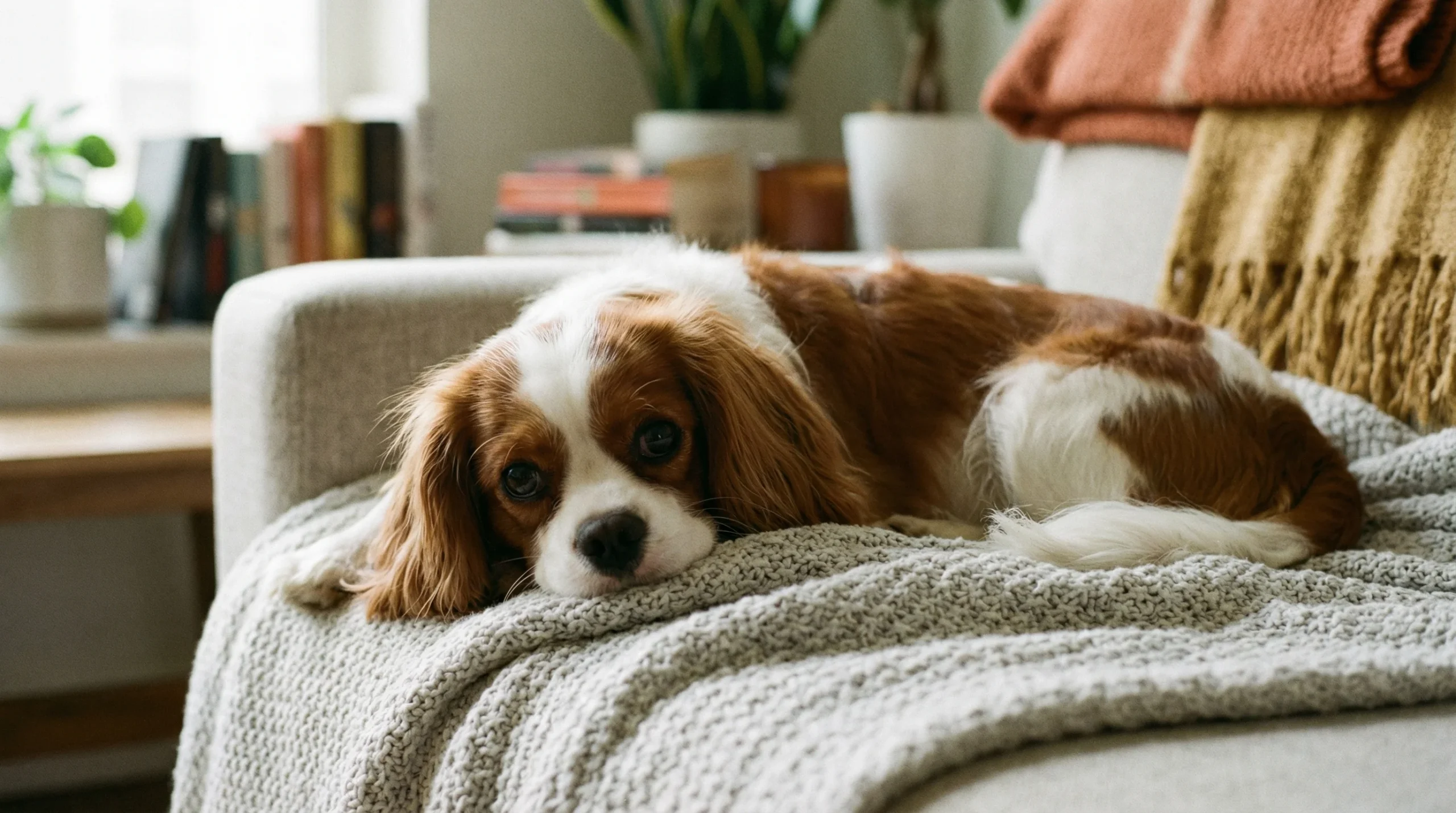 Cavalier King Charles Spaniel – Ideal Family Dog for Smaller Homes Cavalier King Charles Spaniel resting indoors, a gentle family dog suited to UK homes