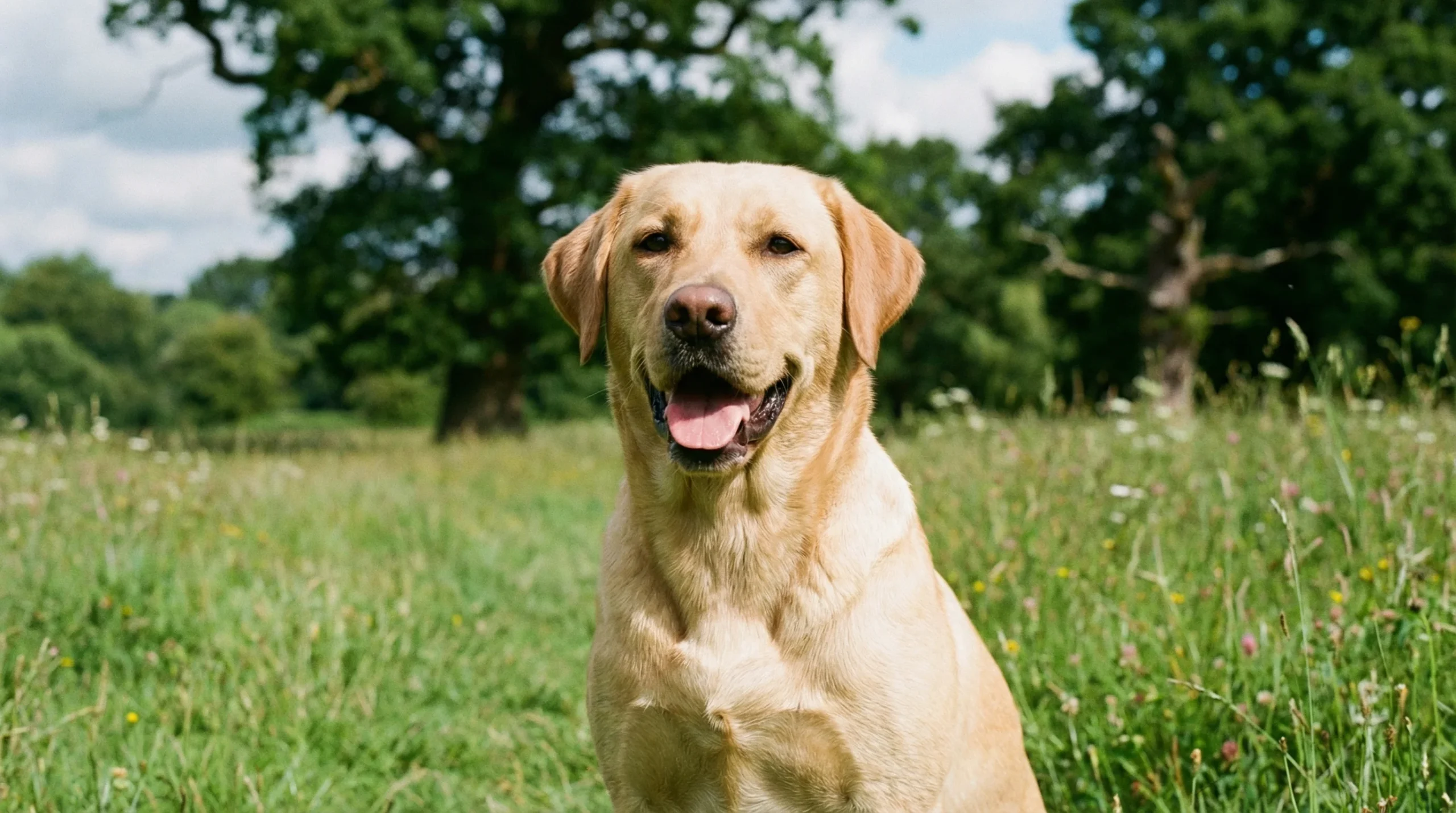 Labrador Retriever – One of the Best Family Dogs in the UK Labrador Retriever sitting in a grassy field, one of the best family dogs UK households choose