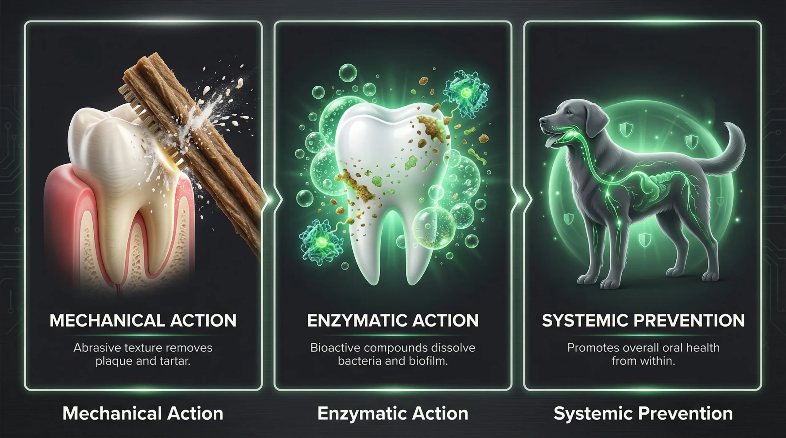 How dog plaque removers work using mechanical, enzymatic, and systemic action