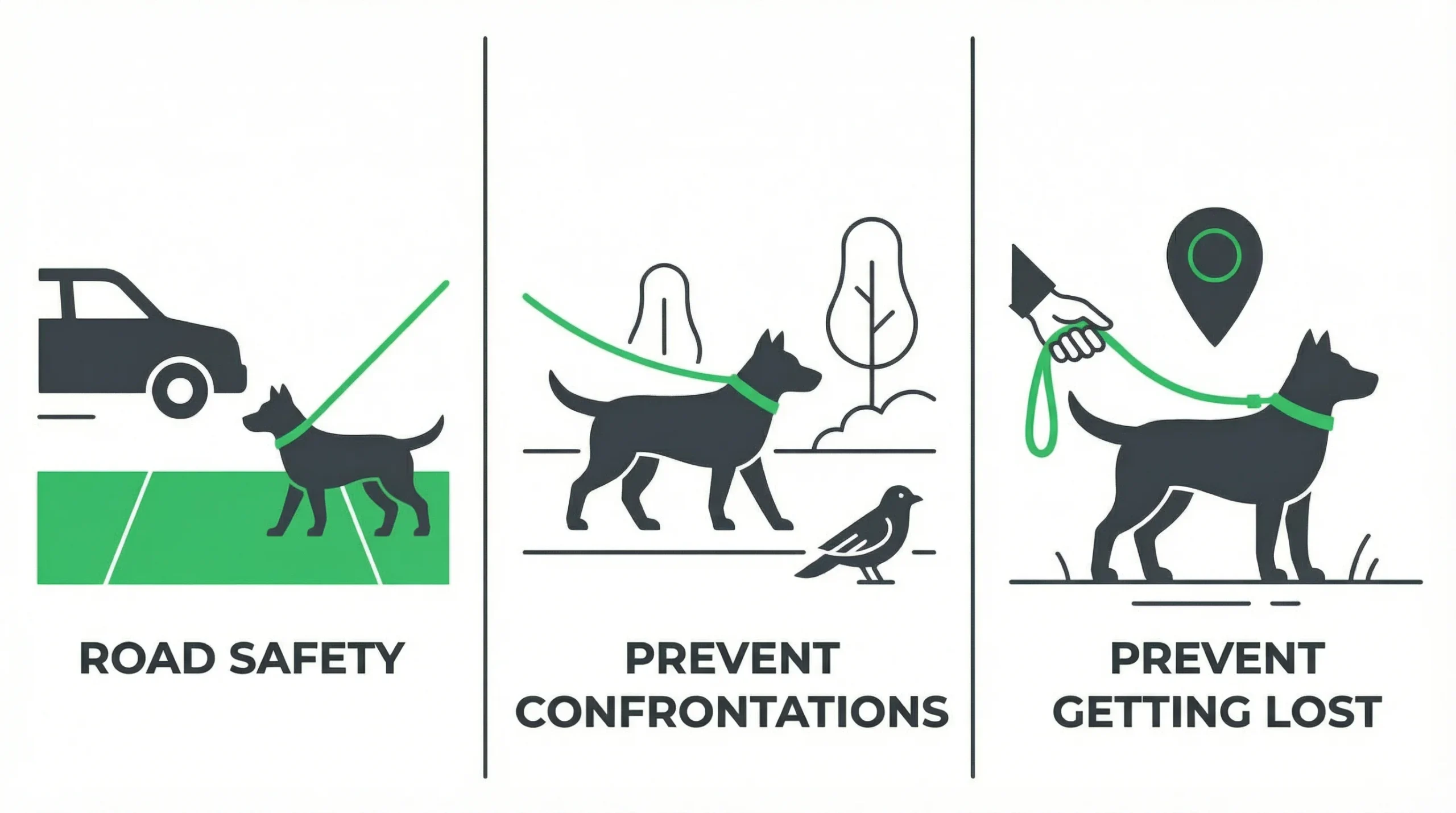 Keeping dogs on a lead reduces road accidents, prevents confrontations, and stops dogs getting lost