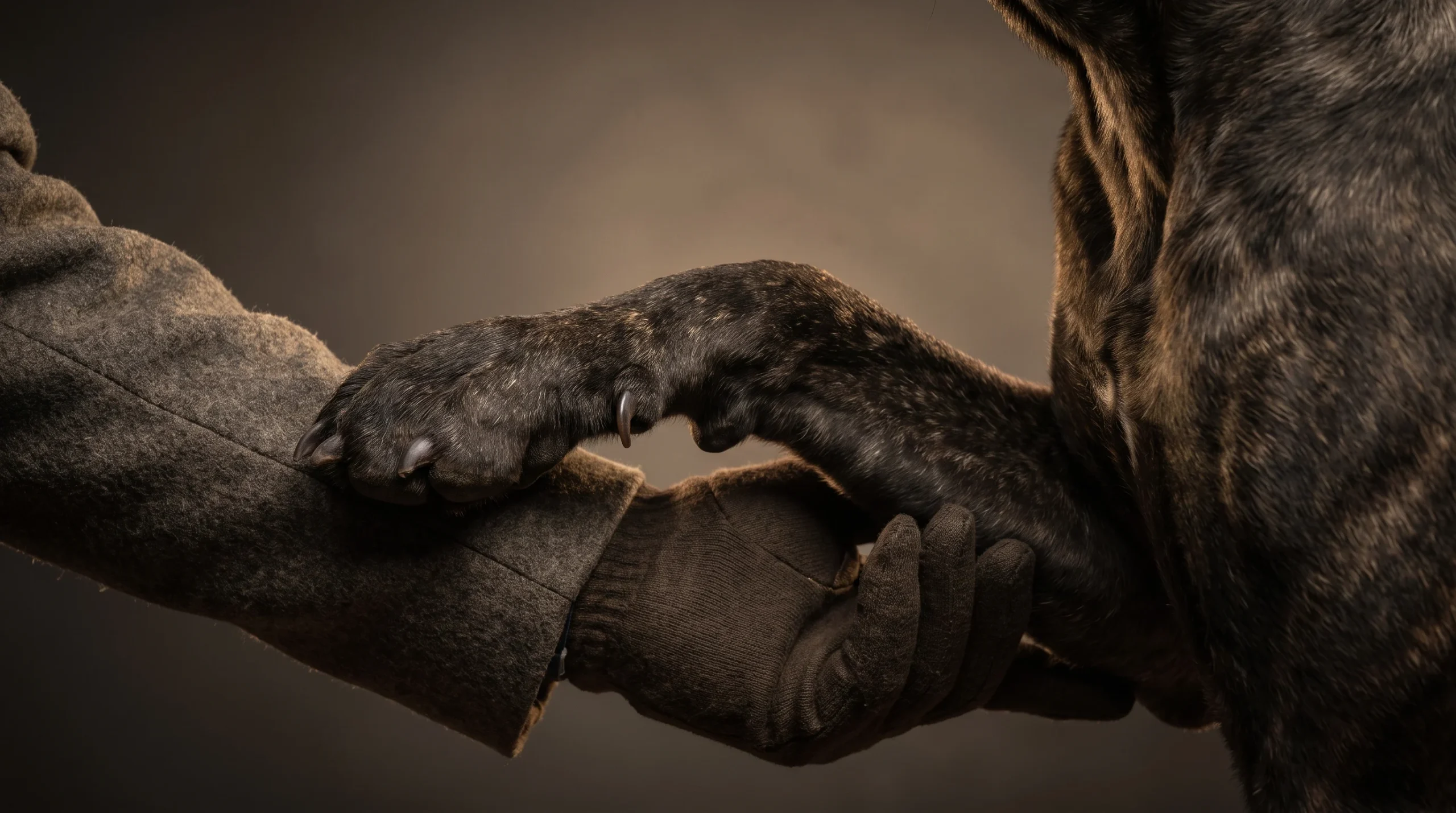 Overgrown dew claw on a large dog catching against an owner's arm during play