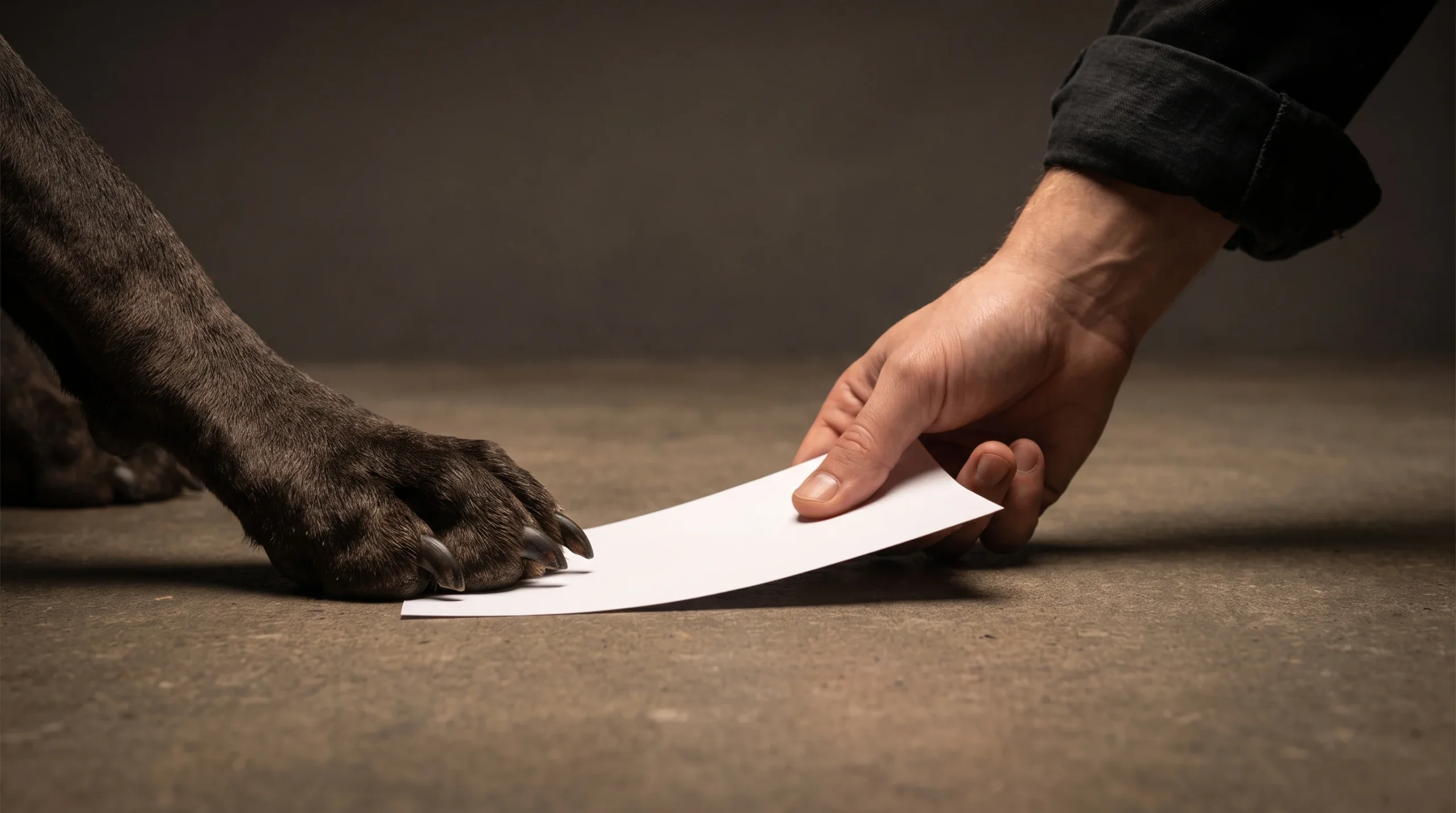 Paper slip test used to check whether a dog's nail length is overdue for a trim