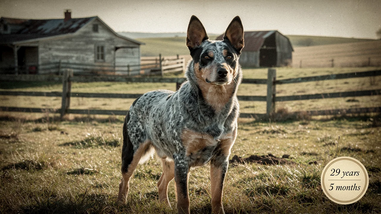 Dogs with longest lifespan example showing an Australian Cattle Dog representing Bluey, the record-holding oldest dog.